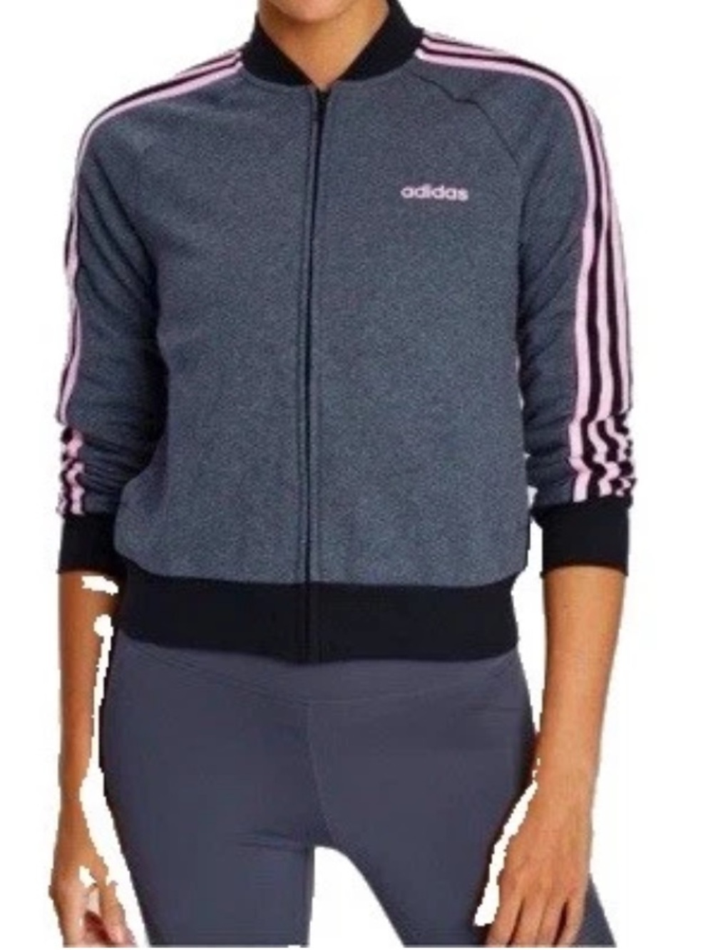 adidas Gray Jacket with Pink Stripe Accents